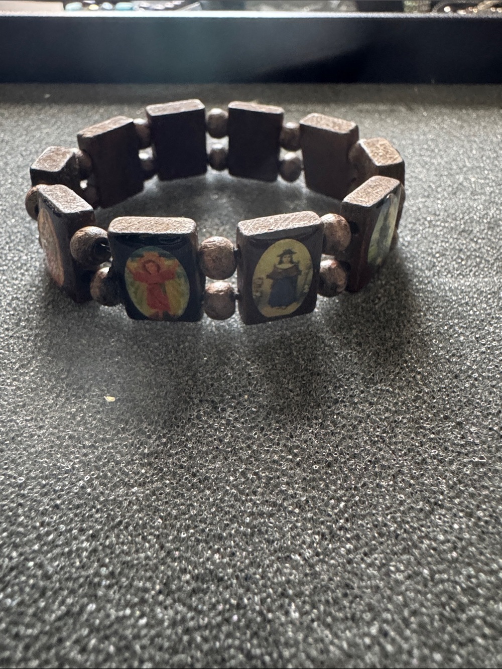 Vintage Wooden Religious Icon Stretch Bracelet